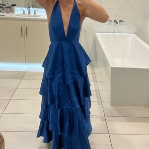 Selfie Leslie Royal Blue Ruffled Halter Maxi Dress